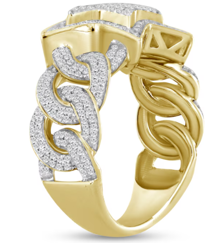 10K Solid Gold Diamond Tiered Star Chain Link Ring