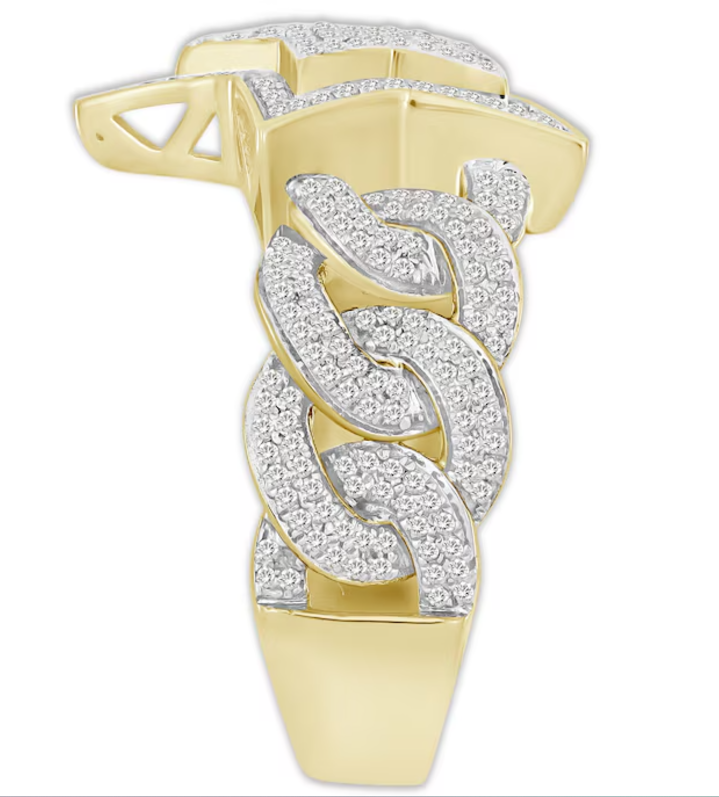 10K Solid Gold Diamond Tiered Star Chain Link Ring