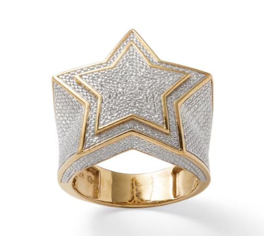 Diamond Accent Bead Layered Star Ring in Sterling Silver and 14K Gold Plate