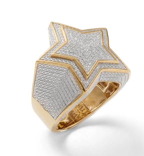 Diamond Accent Bead Layered Star Ring in Sterling Silver and 14K Gold Plate