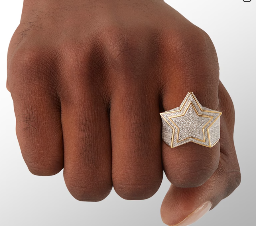 Diamond Accent Bead Layered Star Ring in Sterling Silver and 14K Gold Plate