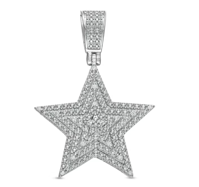 Cubic Zirconia Layered Star Necklace Charm in Solid Sterling Silver