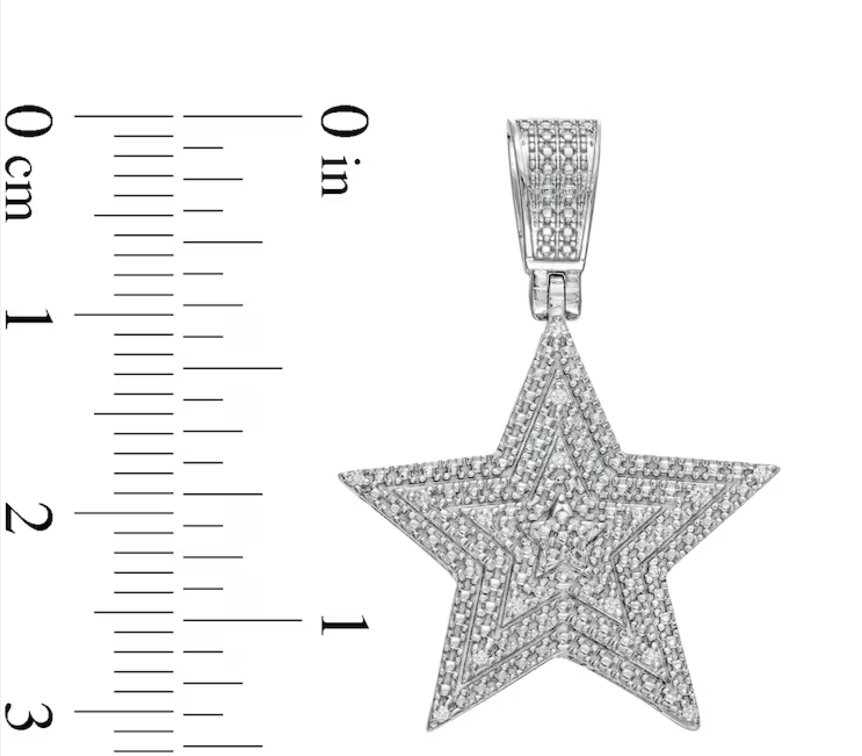 Cubic Zirconia Layered Star Necklace Charm in Solid Sterling Silver