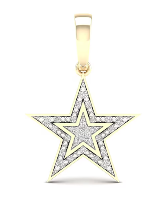 10K Solid Gold 1/4 CT. T.W. Lab-Created Diamond Large Star Necklace Charm